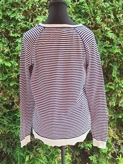 Chandail rayé marine et crème en coton (M)