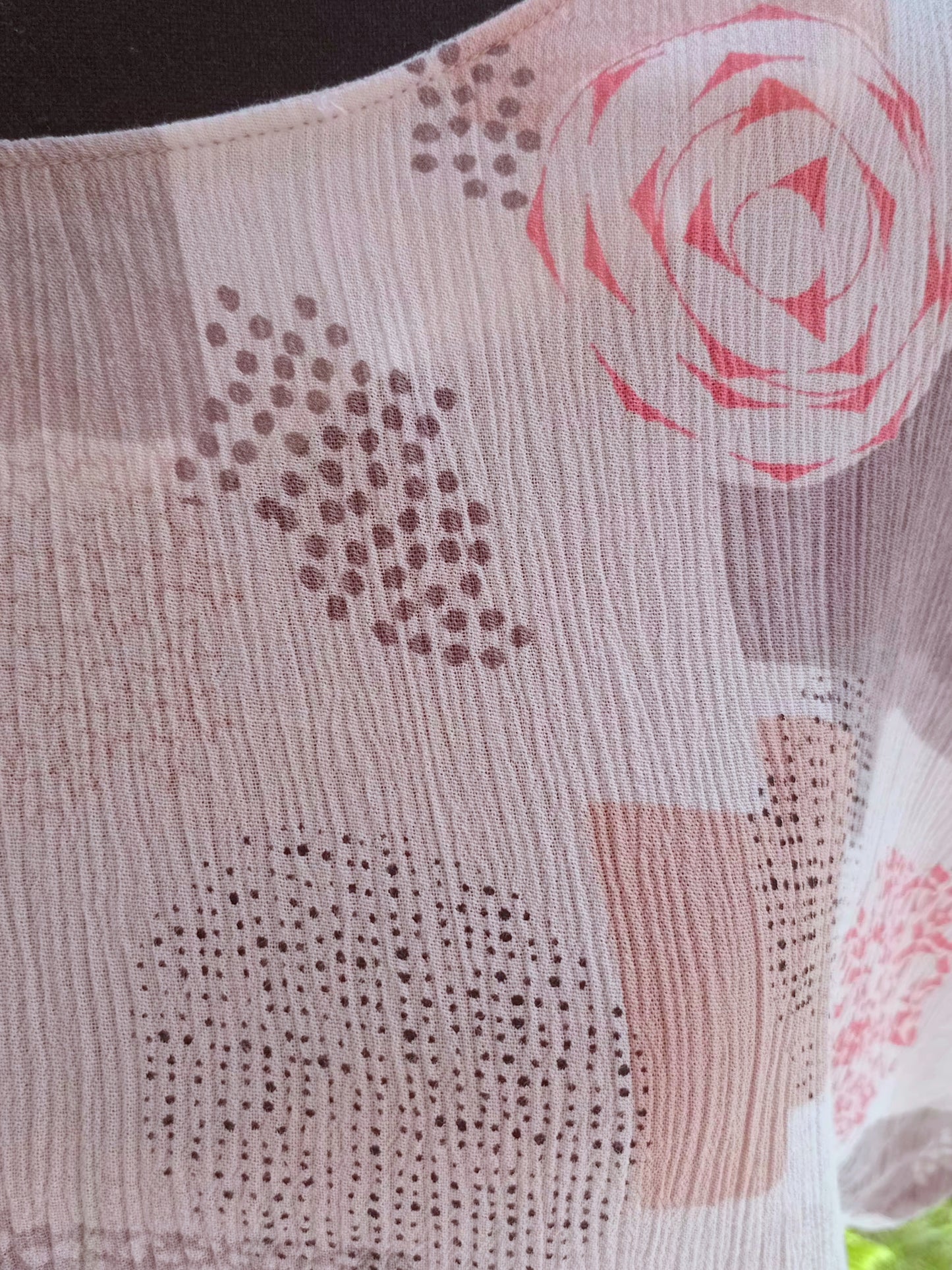 Haut bohème imprimé crème, gris et vieux rose (L)