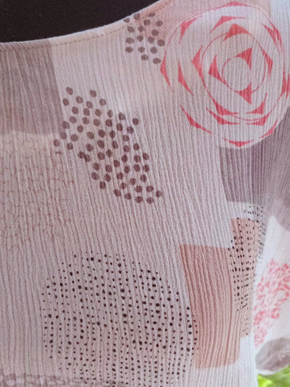 Haut bohème imprimé crème, gris et vieux rose (L)