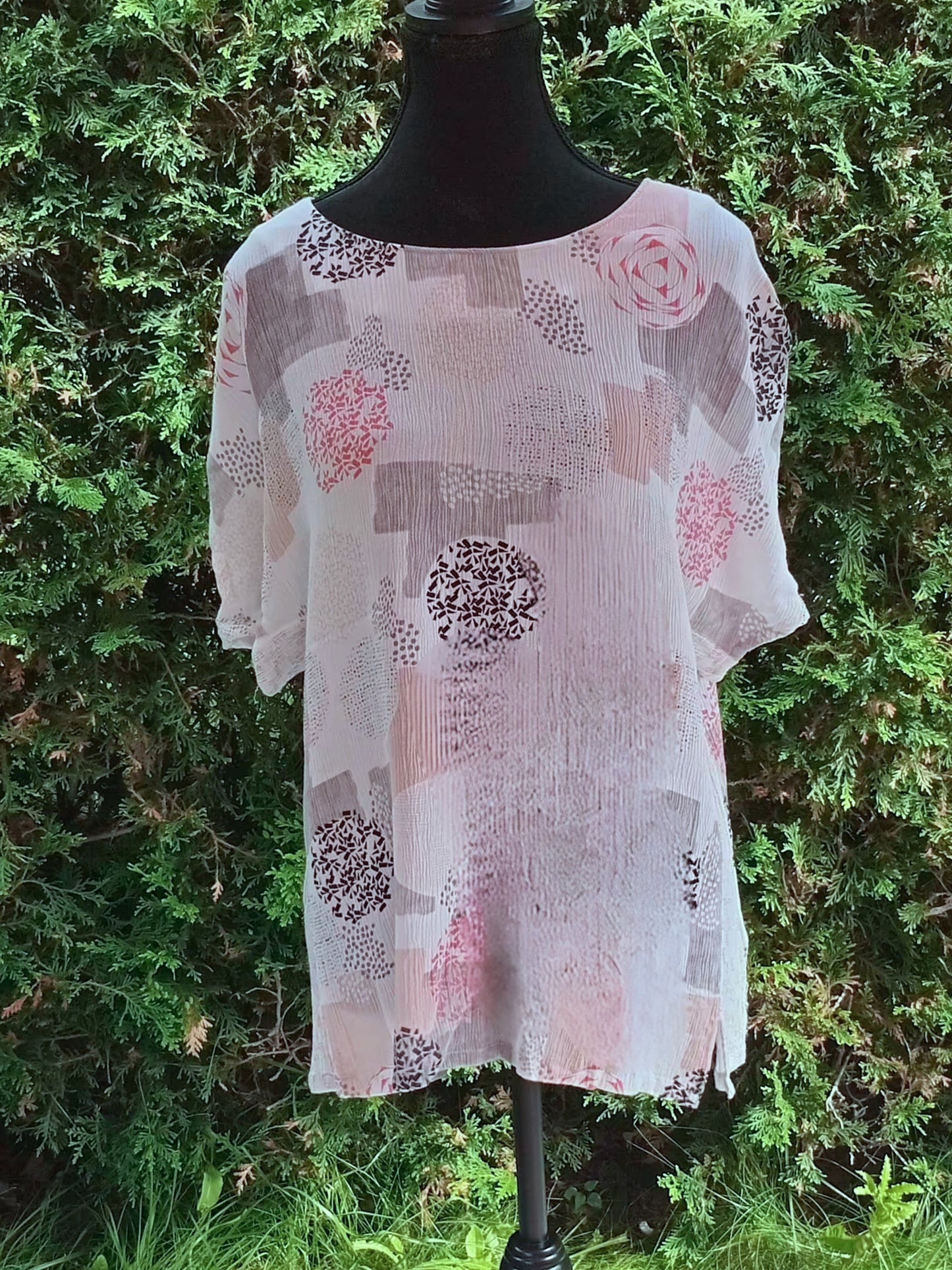 Haut bohème imprimé crème, gris et vieux rose (L)