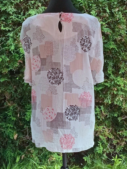 Haut bohème imprimé crème, gris et vieux rose (L)