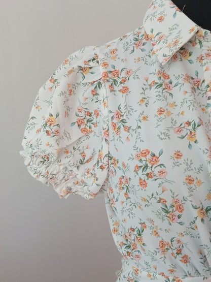Robe fleurie crème et corail (M)