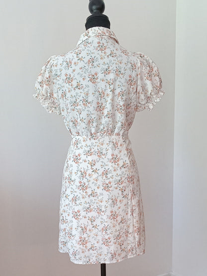 Robe fleurie crème et corail (M)