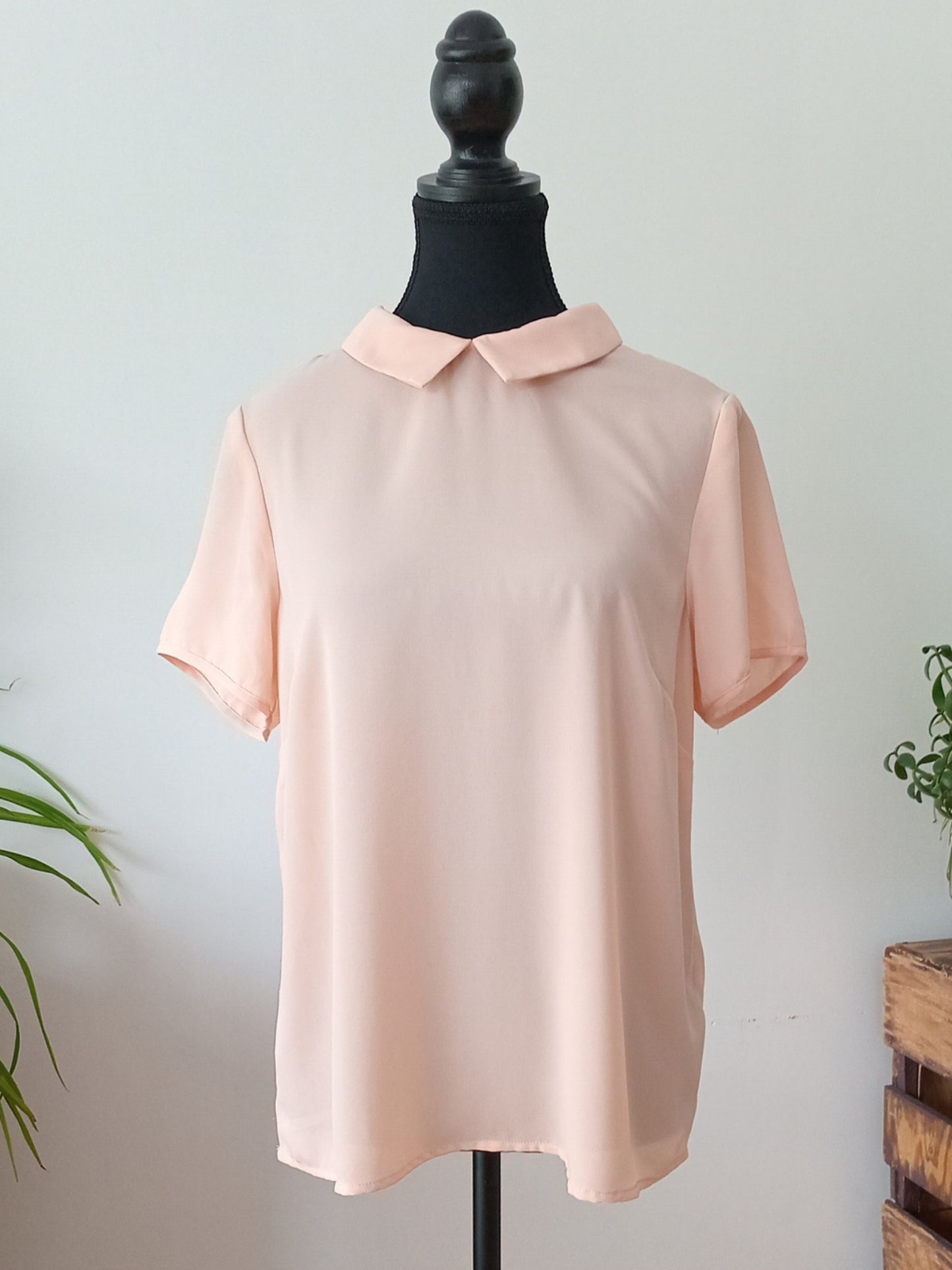 Blouse fluide pêche à col chemisier (M)