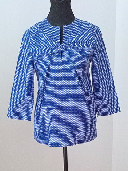 Haut bleu et blanc en coton à encolure drапée (4)
