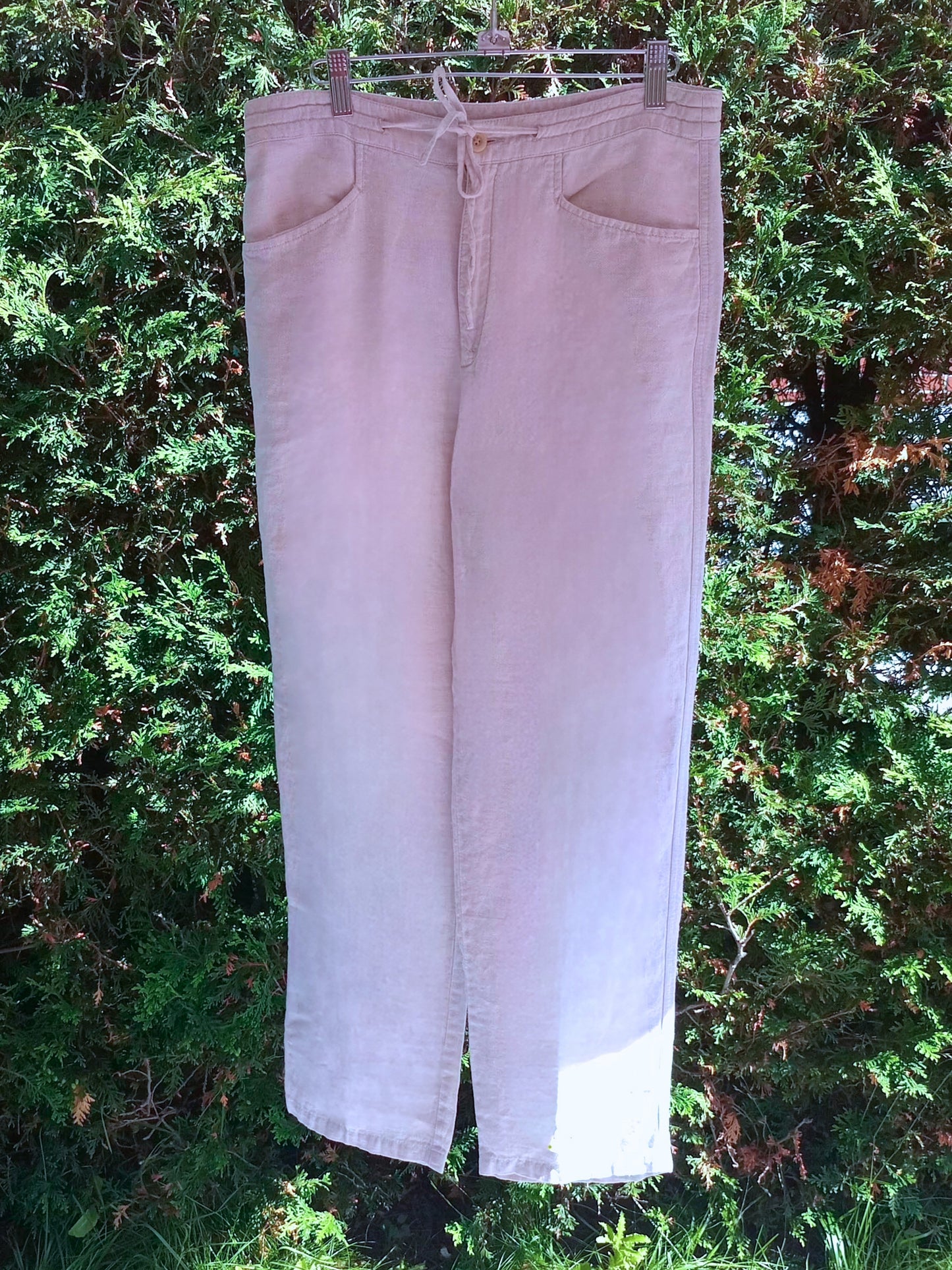 Pantalon en lin crème à jambe large (L)