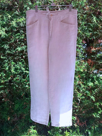 Pantalon en lin crème à jambe large (L)