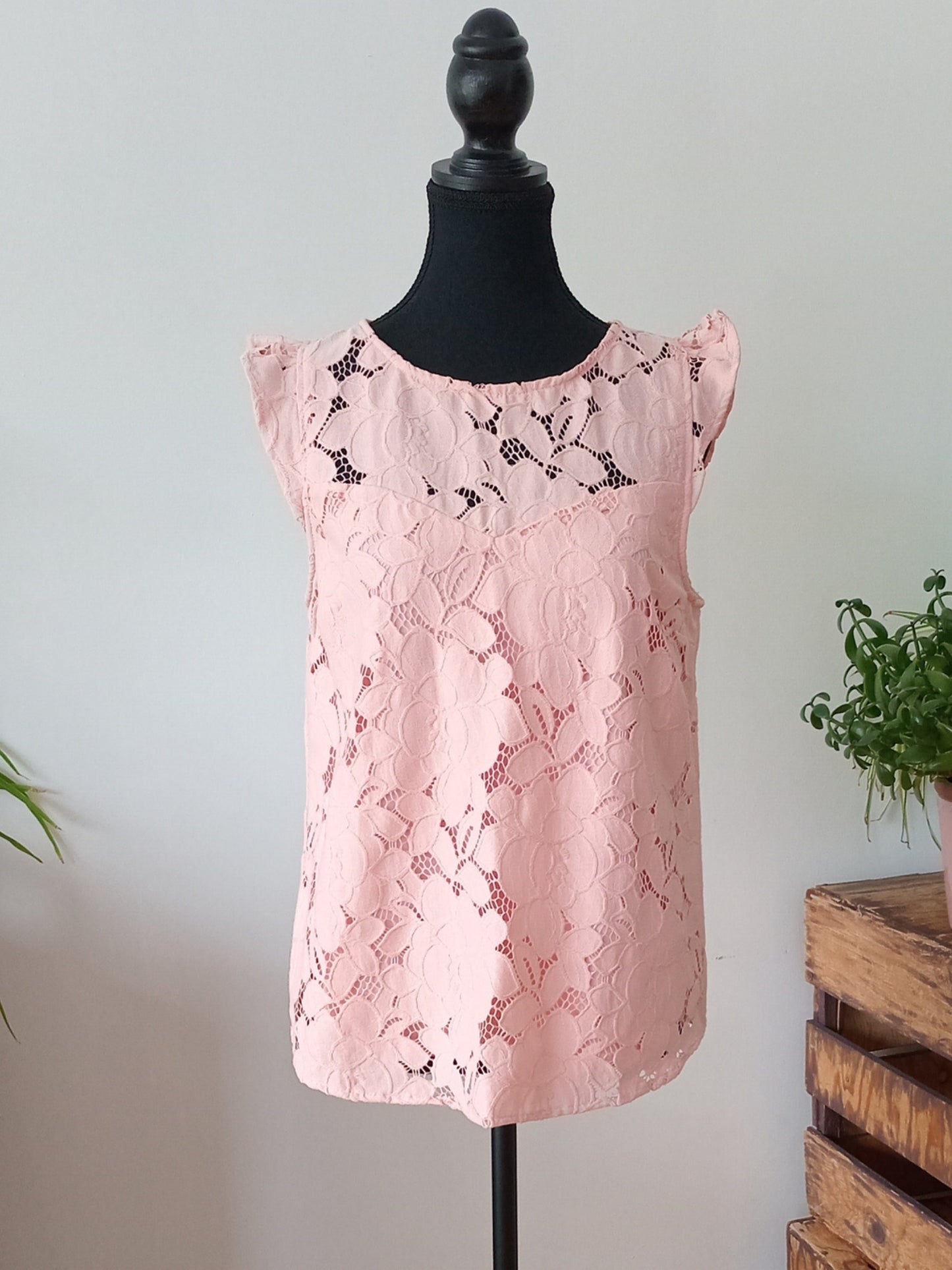 Camisole dentelle florale rose poudré (L)
