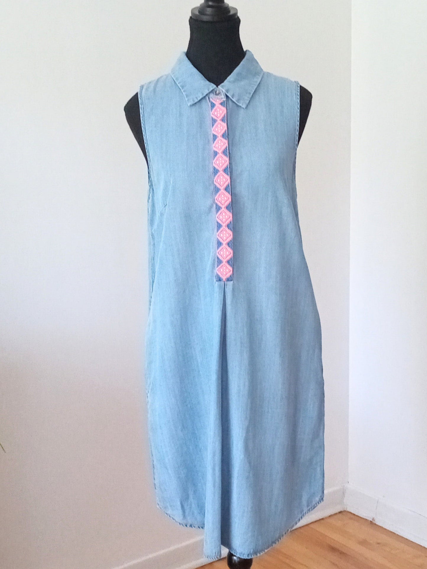 Robe chemise sans manches en lyocell bleu pâle (10)