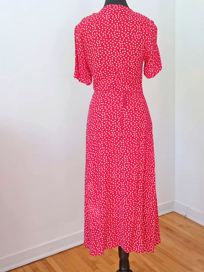 Robe cache-cœur rouge à fleurs (6)