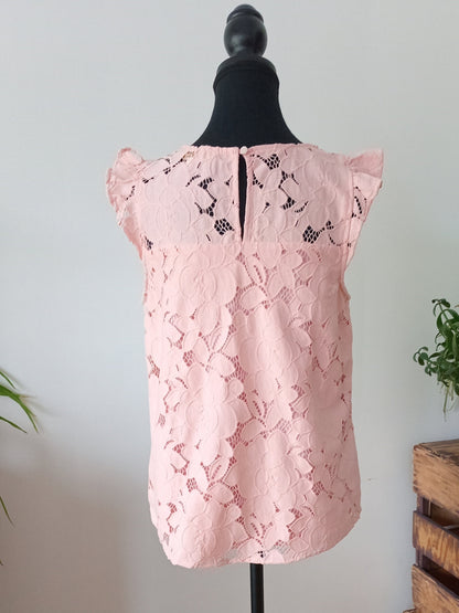 Camisole dentelle florale rose poudré (L)