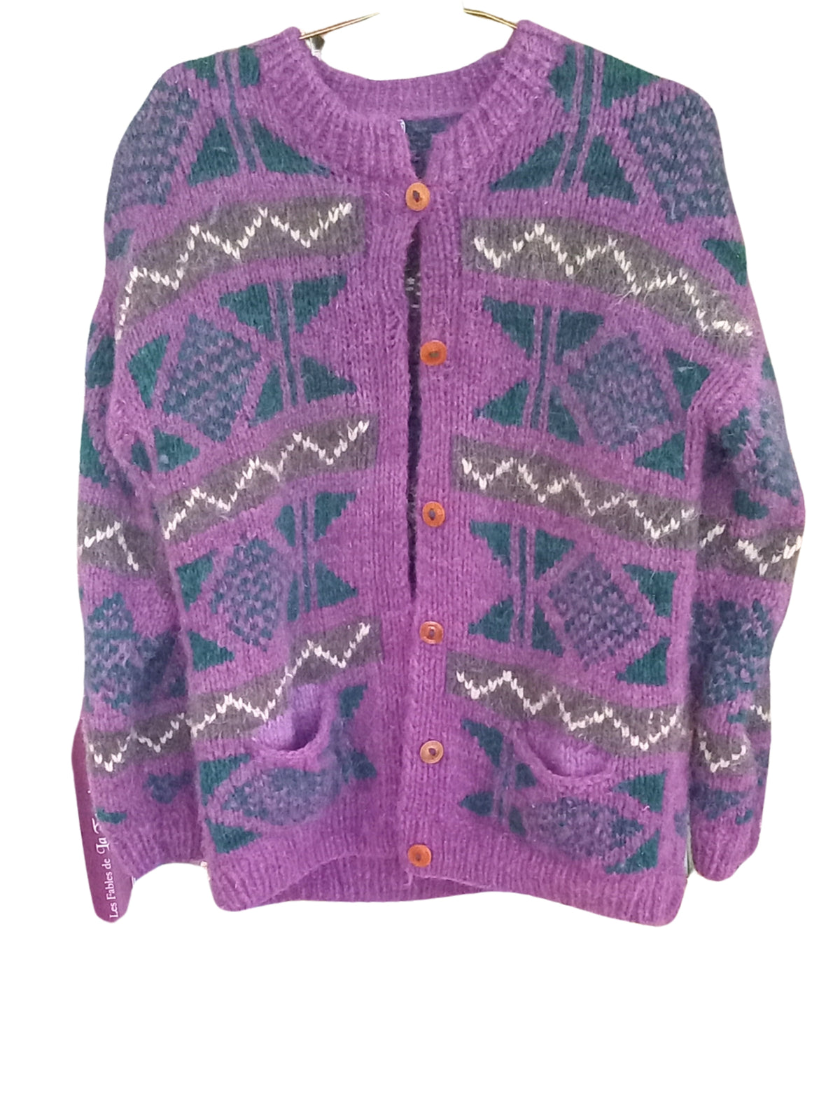 Cardigan vintage violet en laine (L)
