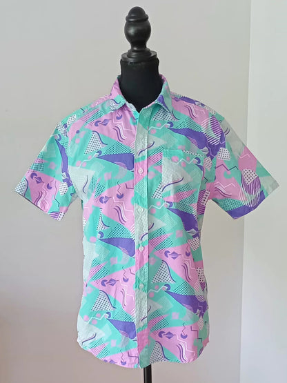 Chemise vintage à imprimé géométrique pastel (P)
