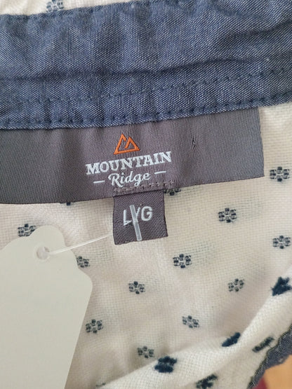 Chemise crème à petits motifs bleu marine (L)