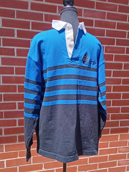Chandail de rugby vintage bleu Barbarian (L)