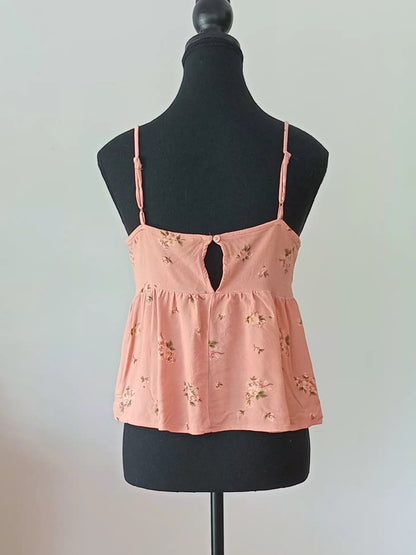 Camisole bohème fleurie vieux rose (M)