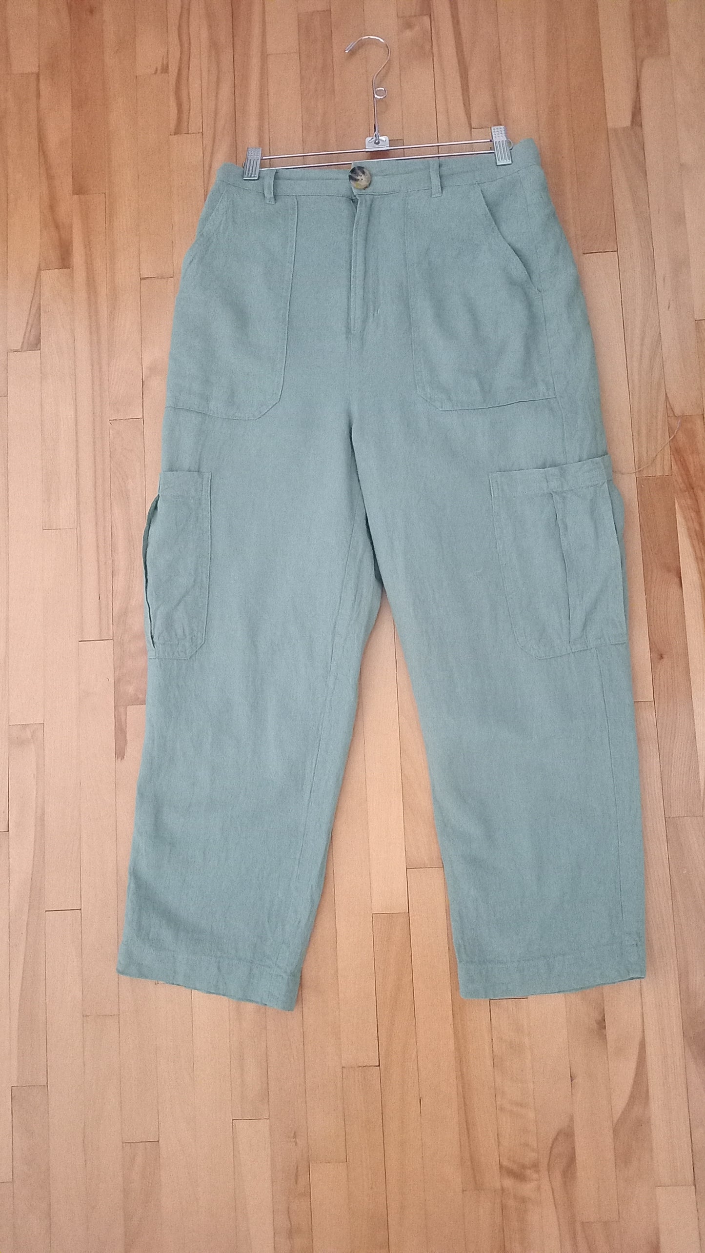 Pantalon cargo taille haute vert sauge (M)