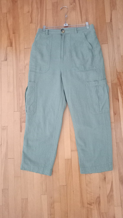Pantalon cargo taille haute vert sauge (M)