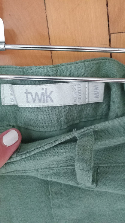Pantalon cargo taille haute vert sauge (M)