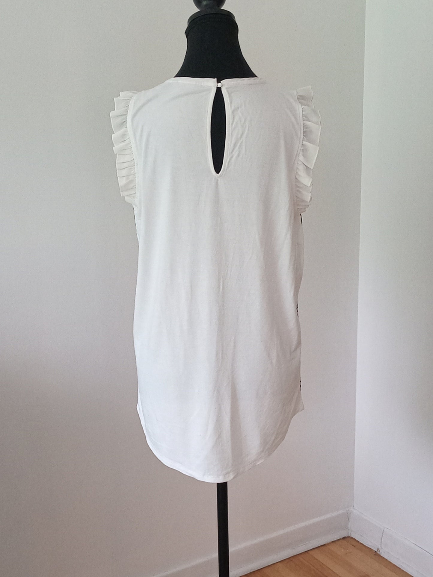 Camisole fluide à motifs crème et bleu marine (M)