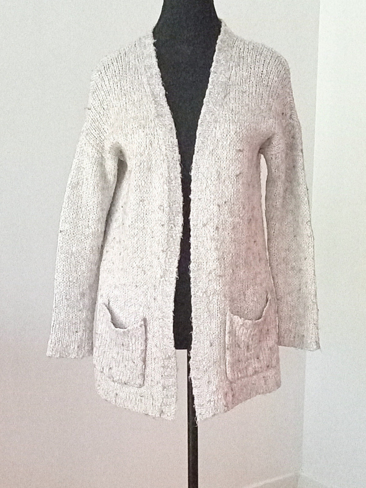 Cardigan long gris chiné avec poches (P)