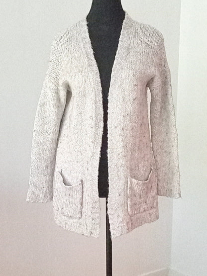 Cardigan long gris chiné avec poches (P)