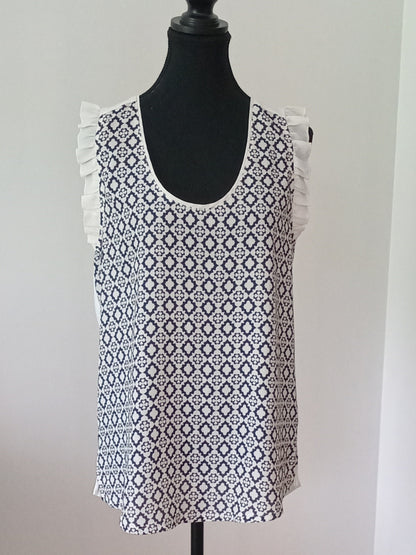Camisole fluide à motifs crème et bleu marine (M)