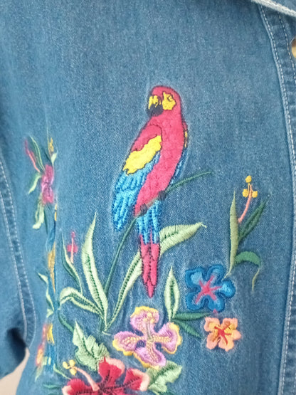 Chemise vintage avec des perroquets brodés (G)