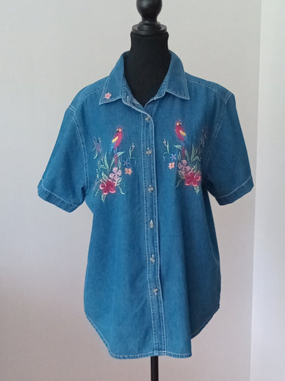 Chemise vintage avec des perroquets brodés (G)
