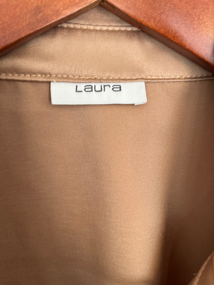 Blouse satinée beige doré (M)