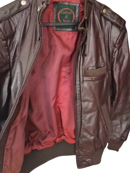 Manteau de cuir vintage brun chocolat (38 / M)