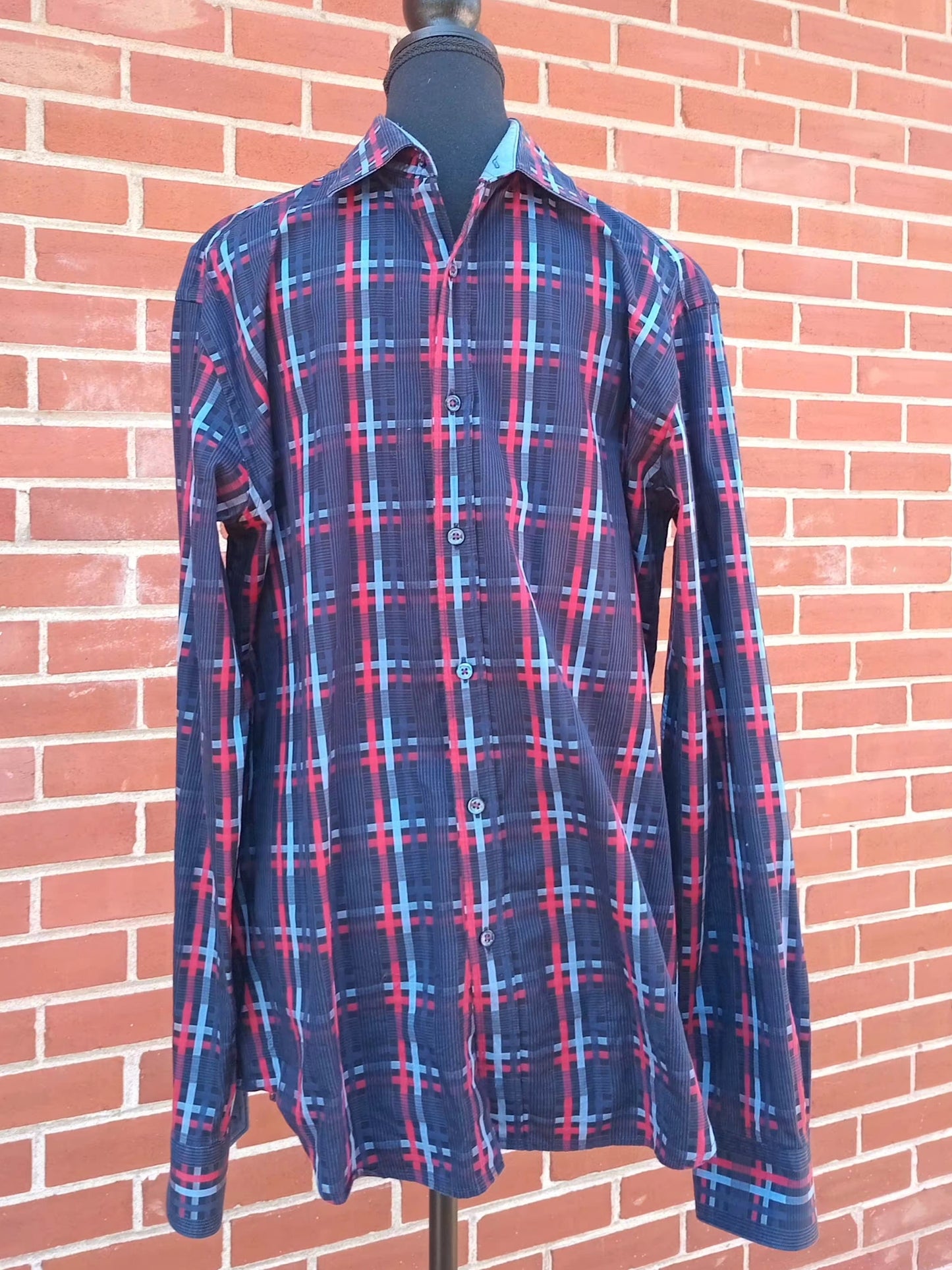 Chemise carreautée noir, rouge et bleu (L)