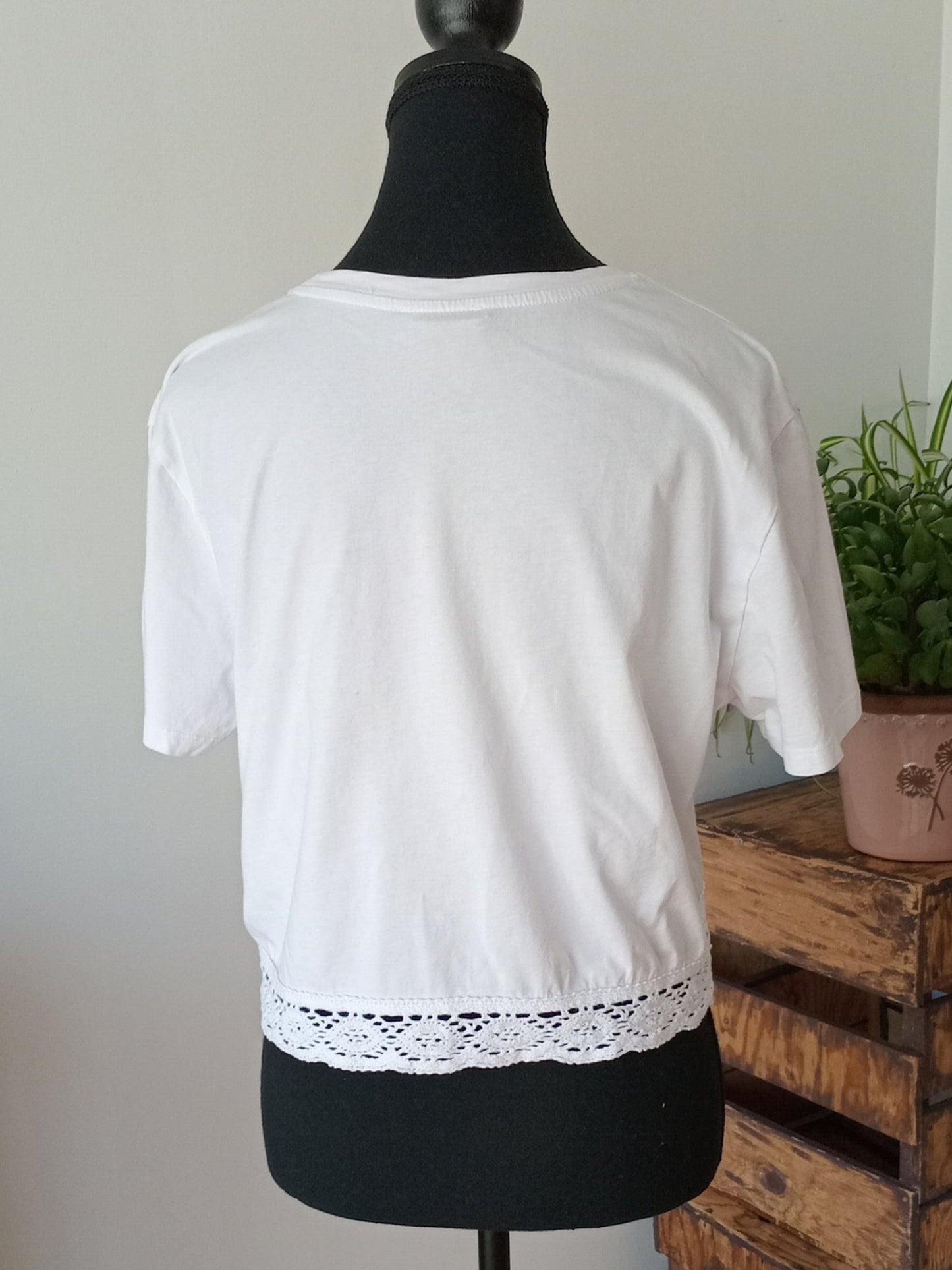 T-shirt boxy blanc détail crocheté (S)