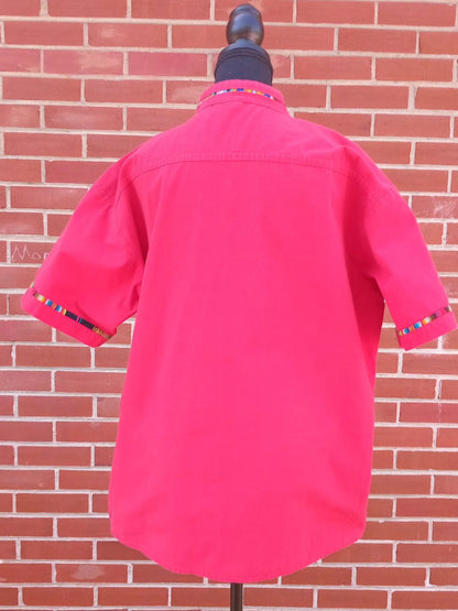 Chemise rouge vintage détails aztèques (L)