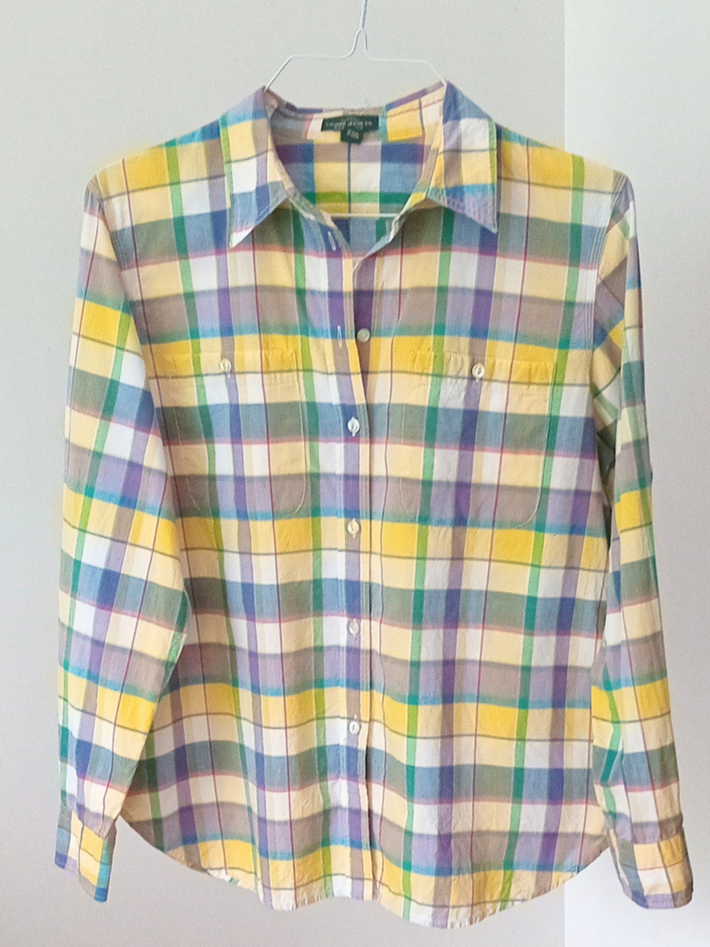 Chemise à carreaux pastel jaune et bleu (XL)