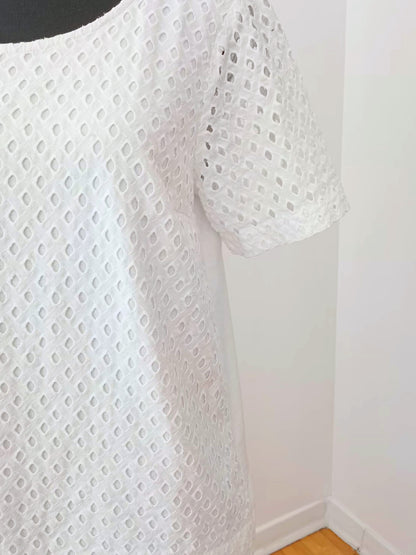 Haut blanc ajouré en coton à manches courtes (M)