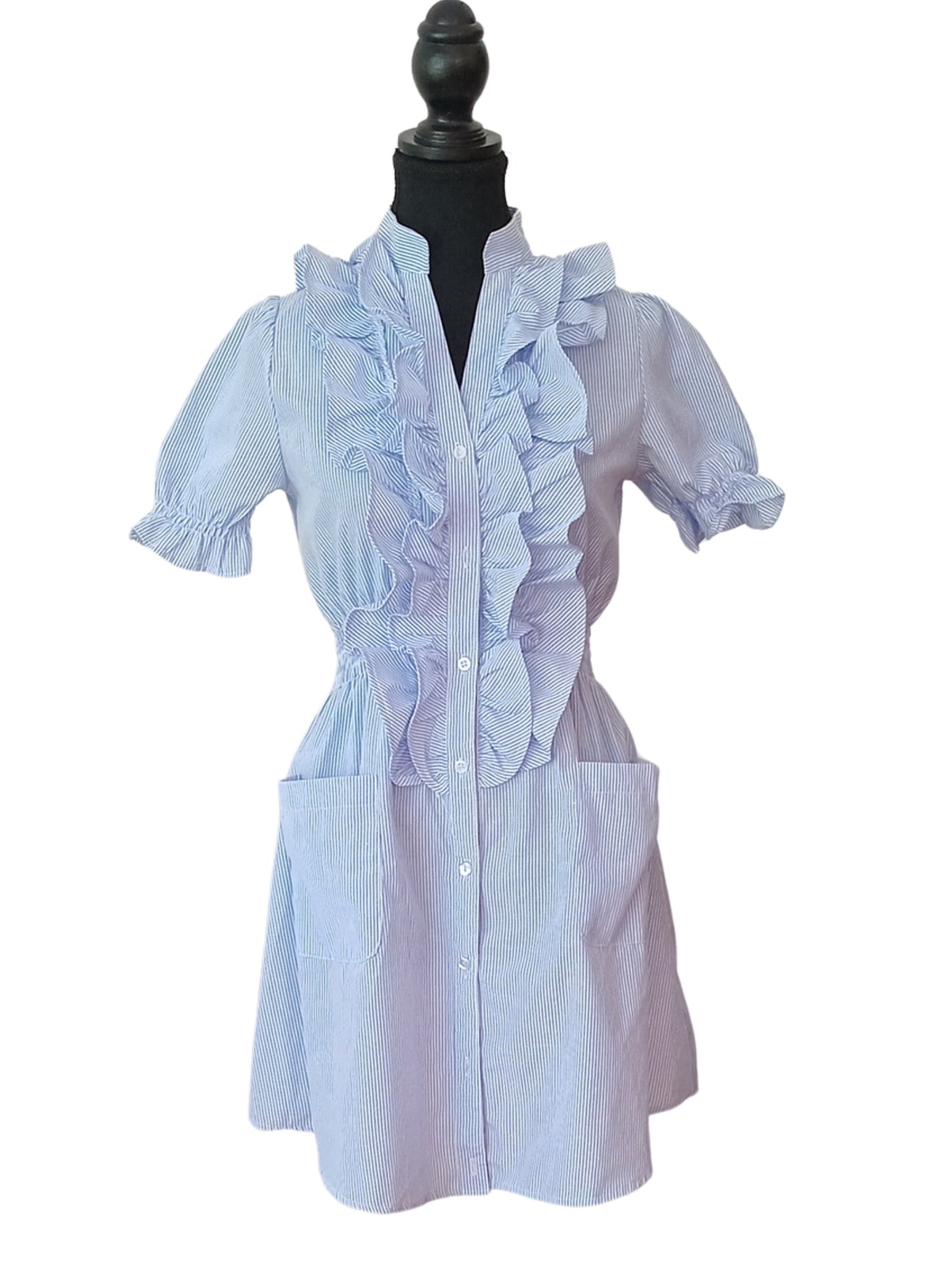 Robe chemise rayée bleu pâle à volants (P)