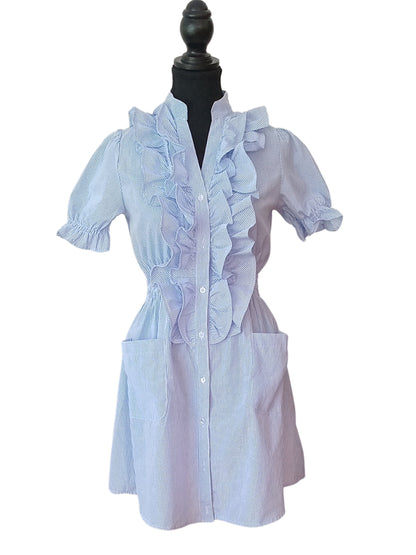 Robe chemise rayée bleu pâle à volants (P)