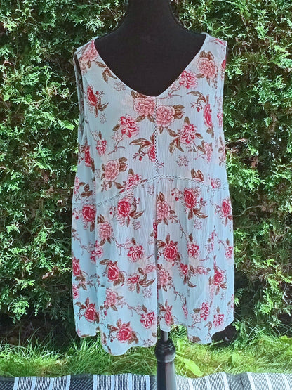Camisole bohème turquoise fleurie (2X)