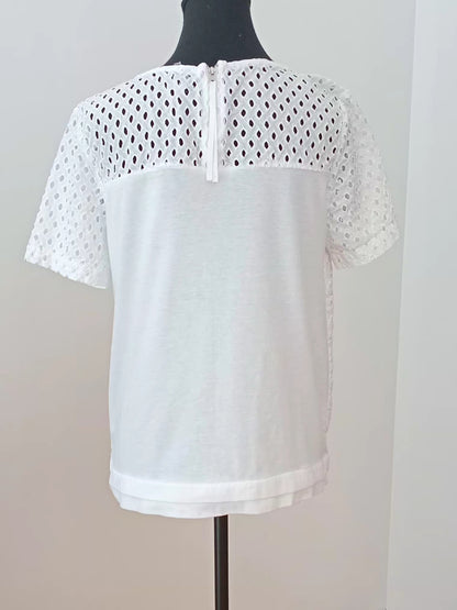 Haut blanc ajouré en coton à manches courtes (M)