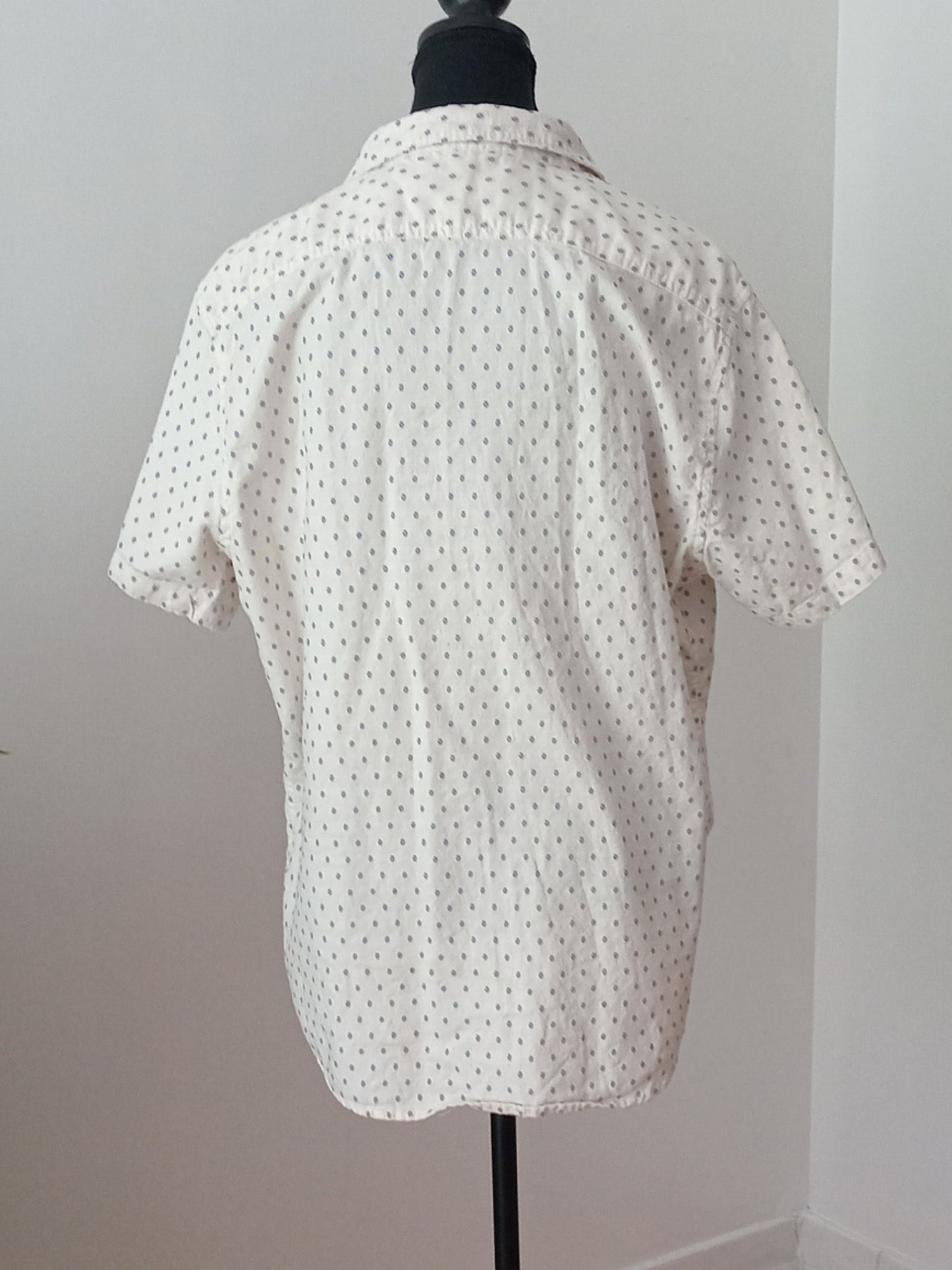 Chemise crème à petits motifs bleu marine (L)