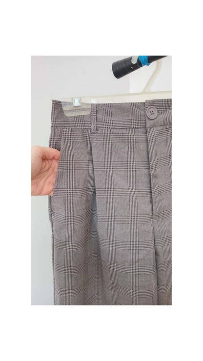 Pantalon chic taille haute à motif prince-de-galles (Petit)