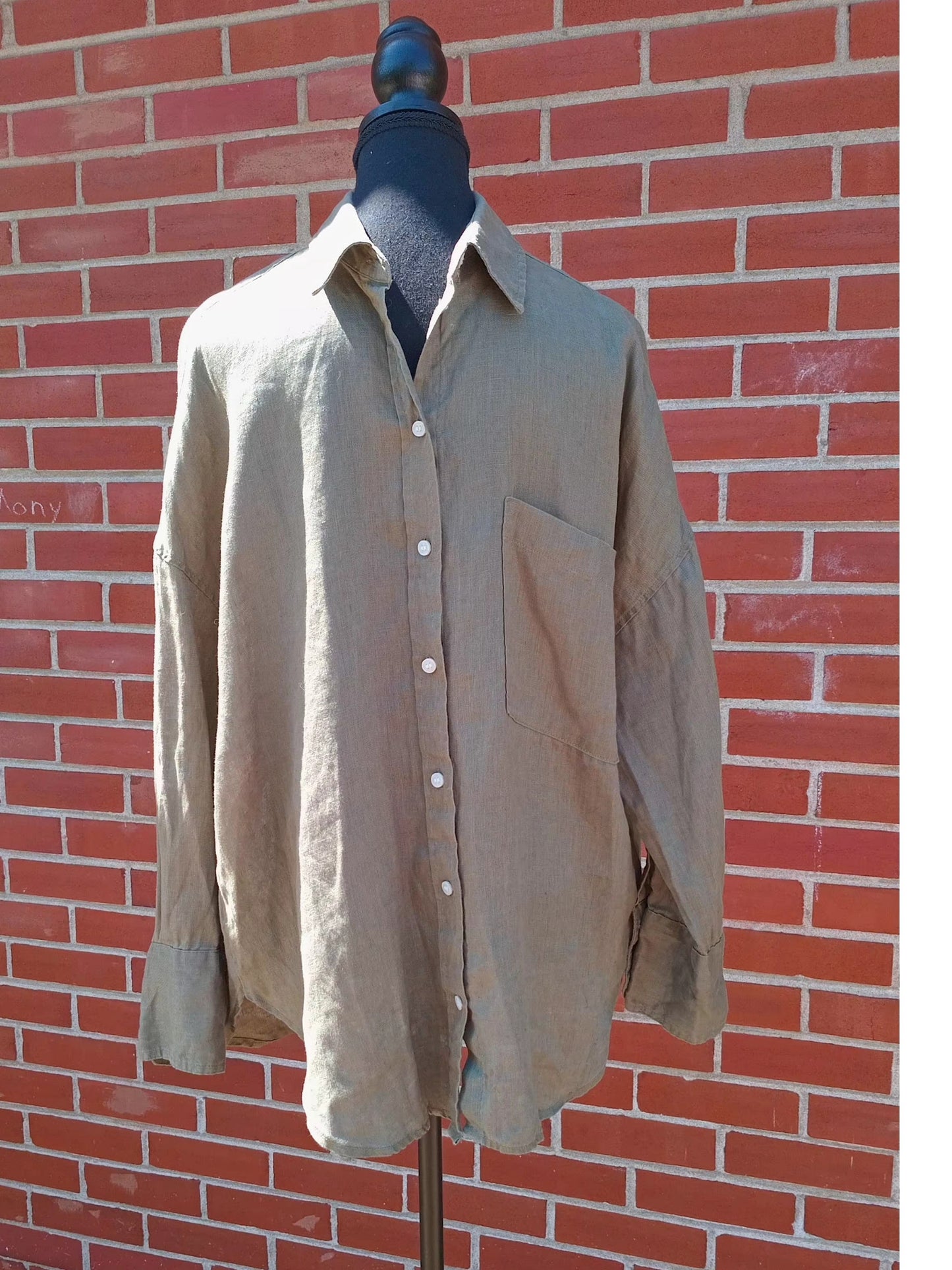 Chemise en lin sauge oversize (L)