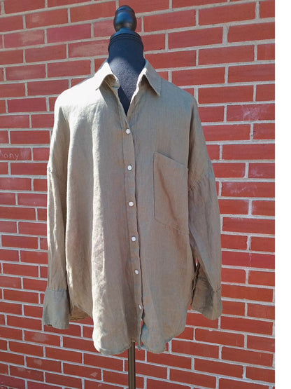 Chemise en lin sauge oversize (L)
