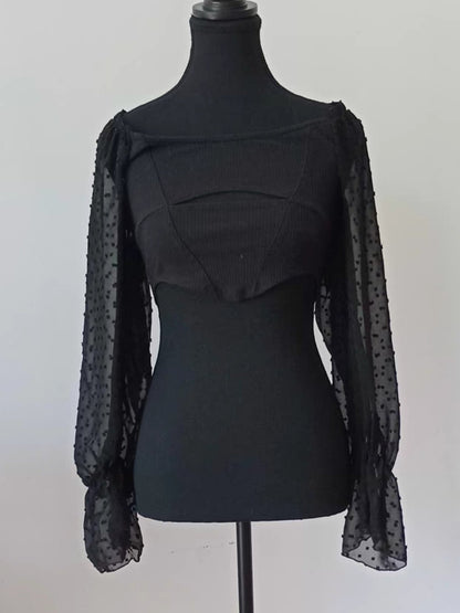 Crop top noir manches transparentes (S)
