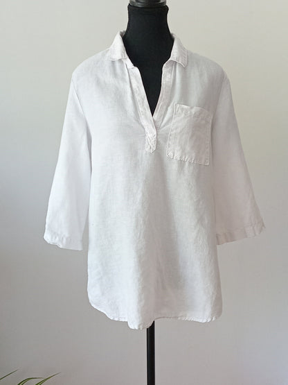 Blouse blanche légère en lin et coton (G)