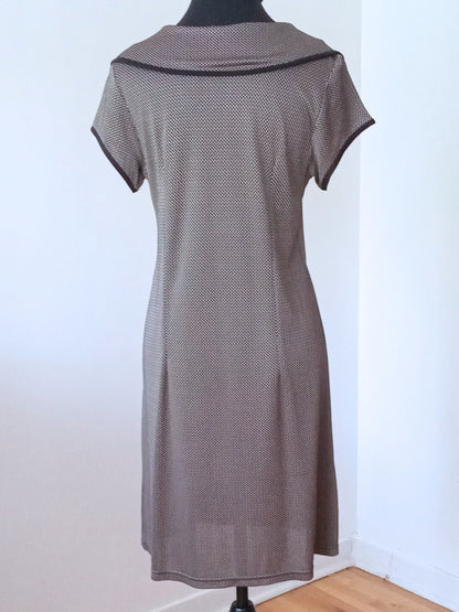 Robe vintage Eve Gravel taupe et noire en maille jacquard (M)