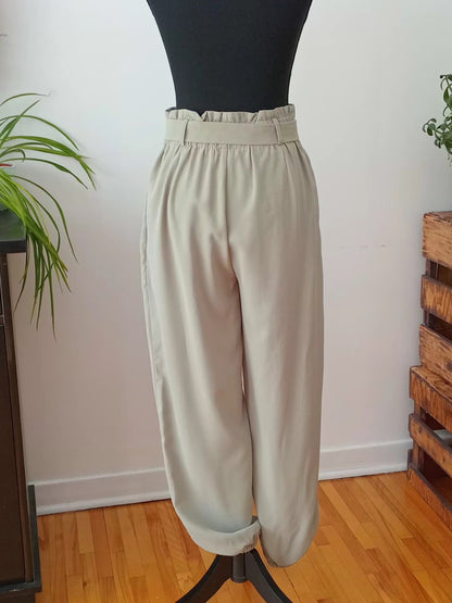 Pantalon paperbag sauge à nouer (L)