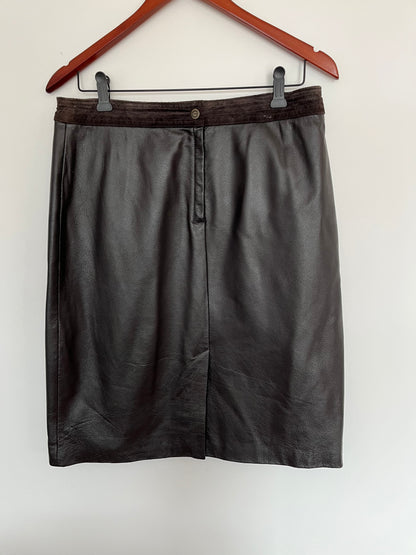 Jupe en cuir brun chocolat (M)
