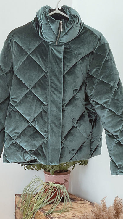 Bomber en velours vert forêt